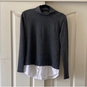 COIN 1804 Vintage Gray Mock Neck Sweater with White Hem. Size L